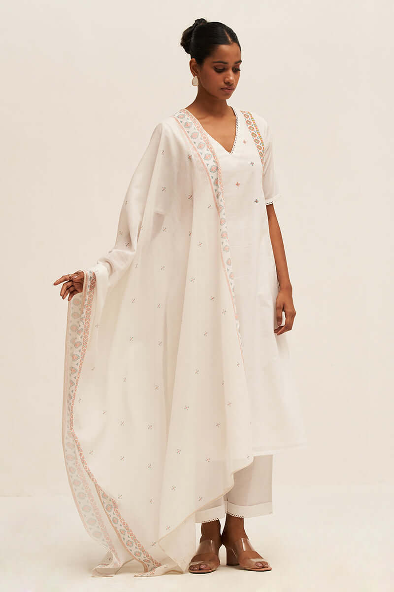 White Embroidered Cotton Salwar Suit