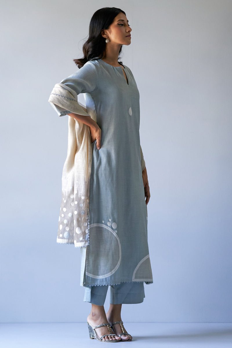 Belgian Block Grey and Golden Silk Woven Salwar Suit