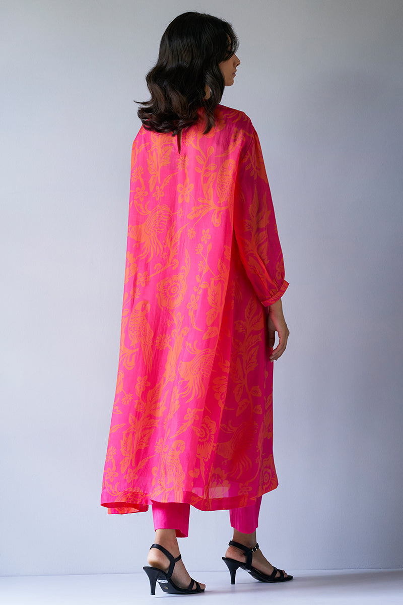 Hot Pink and Orange Bemberg Silk Printed Co-ord Set