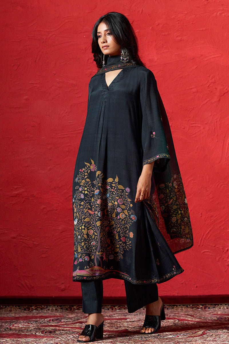 Black Muslin Print Salwar Suit