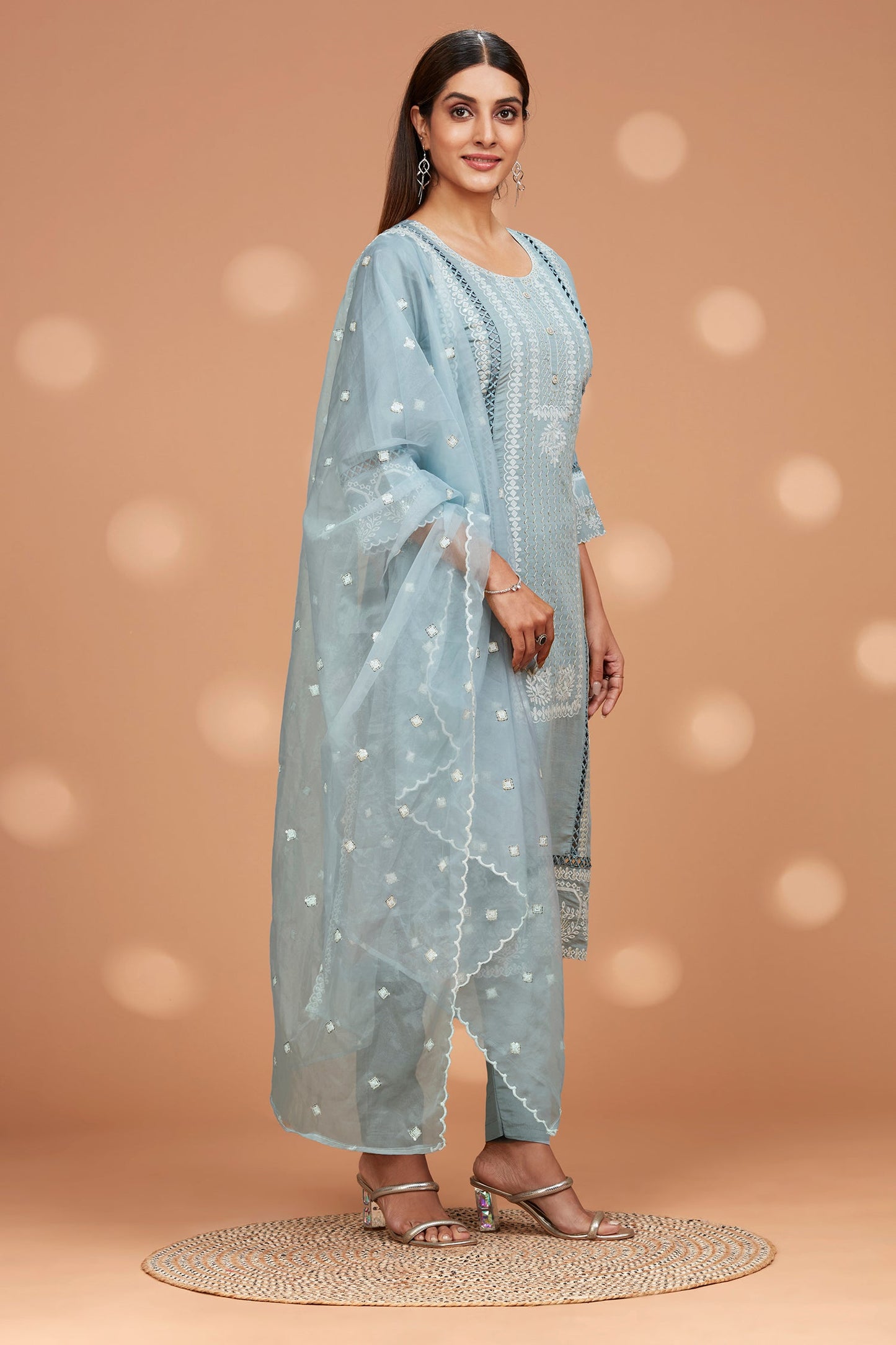 Straight Fit Embroidered Kurta with Pant  & Shiffon Duppatta