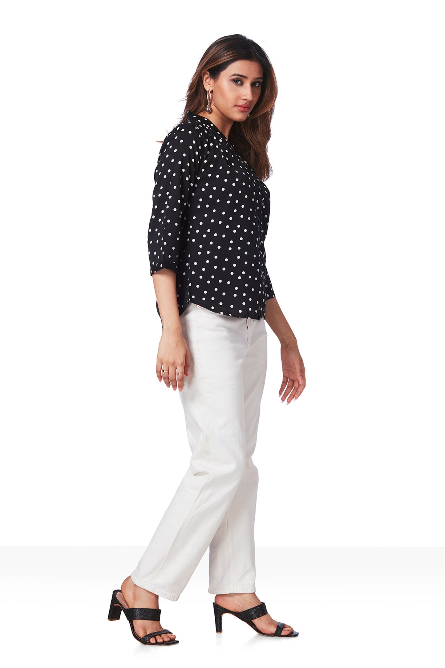 Polka Dot Satin V neck Top