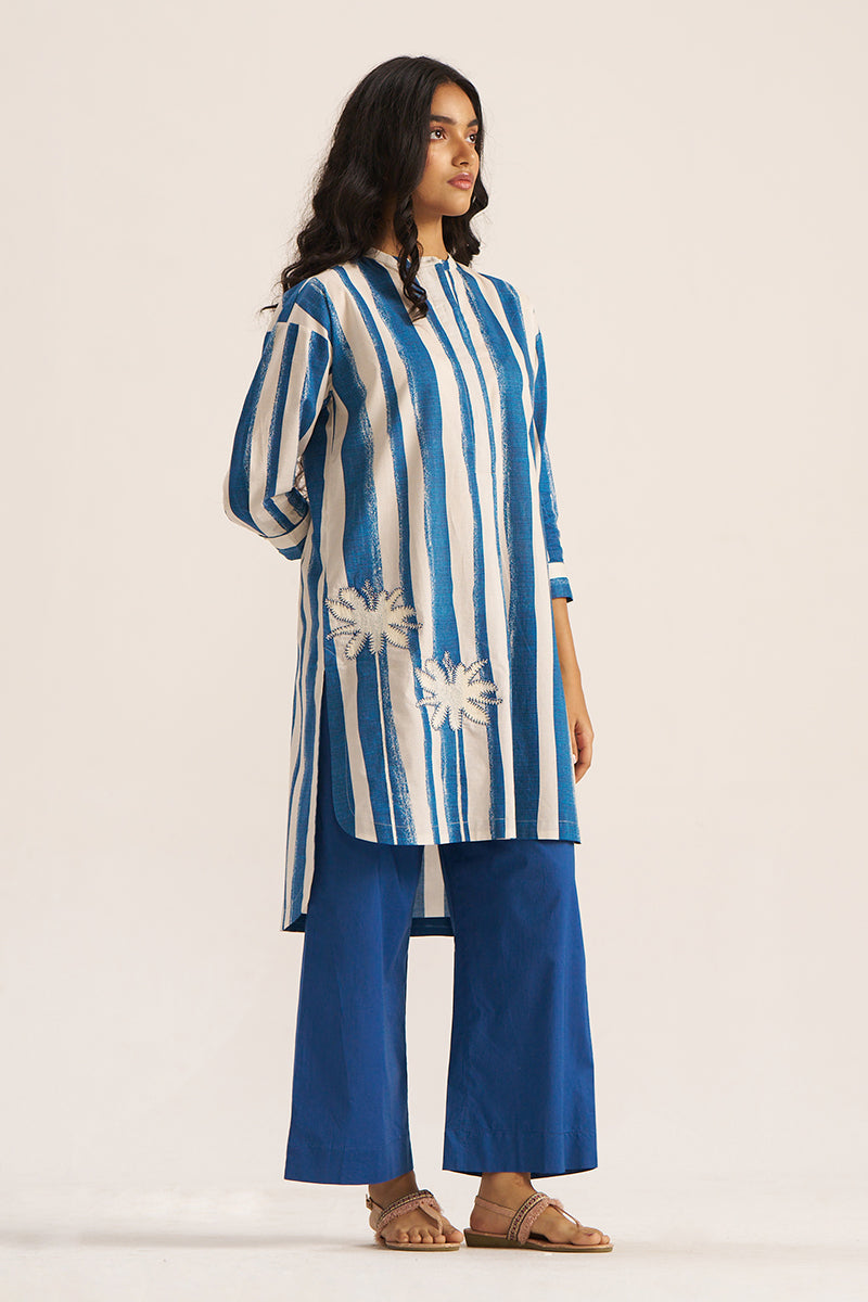 Blue and Cream Stripe Print Co-ord Set