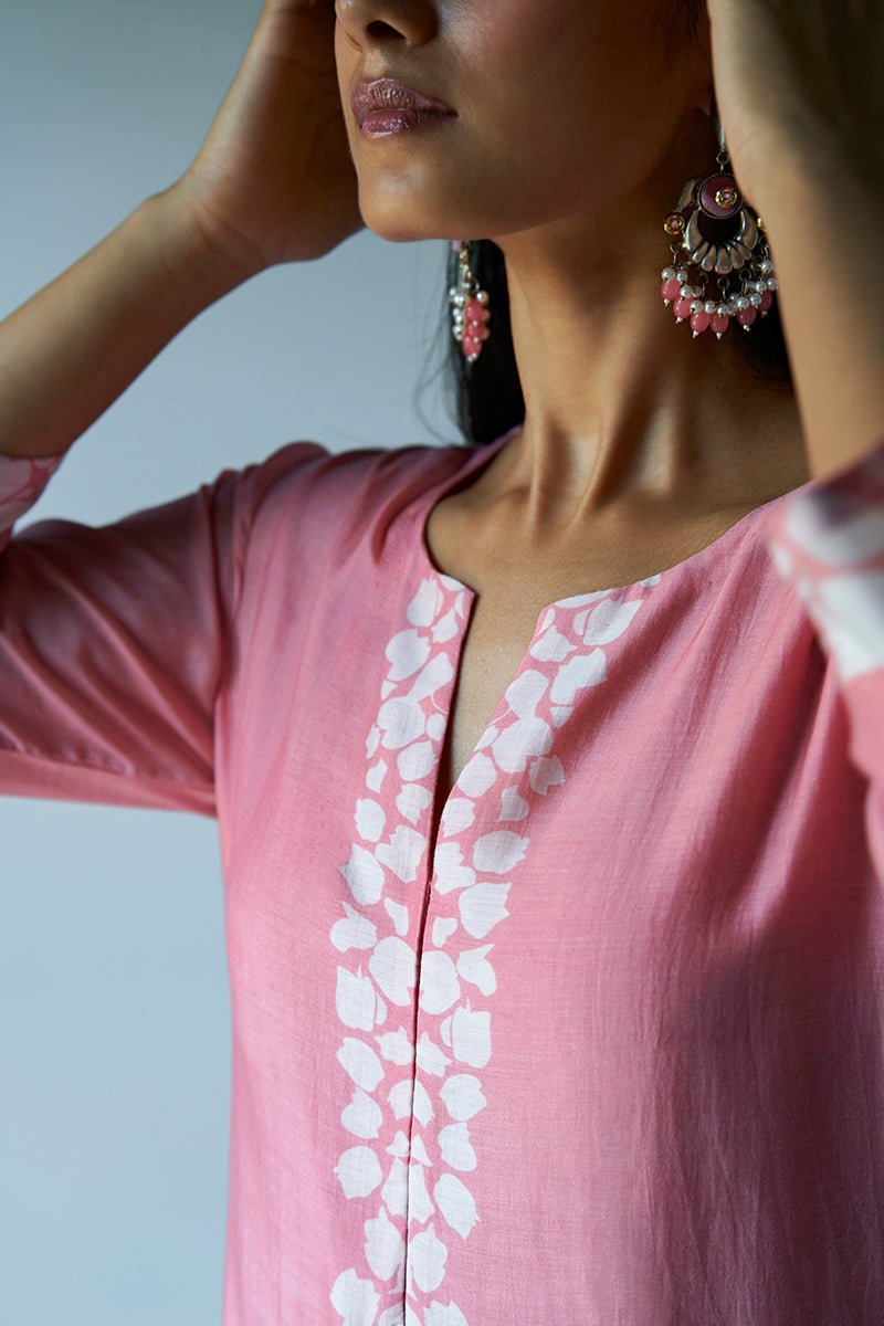 Strawberry Ice Pink and Grey Bemberg Silk Salwar Suit With Delicate Embroidery Detailing