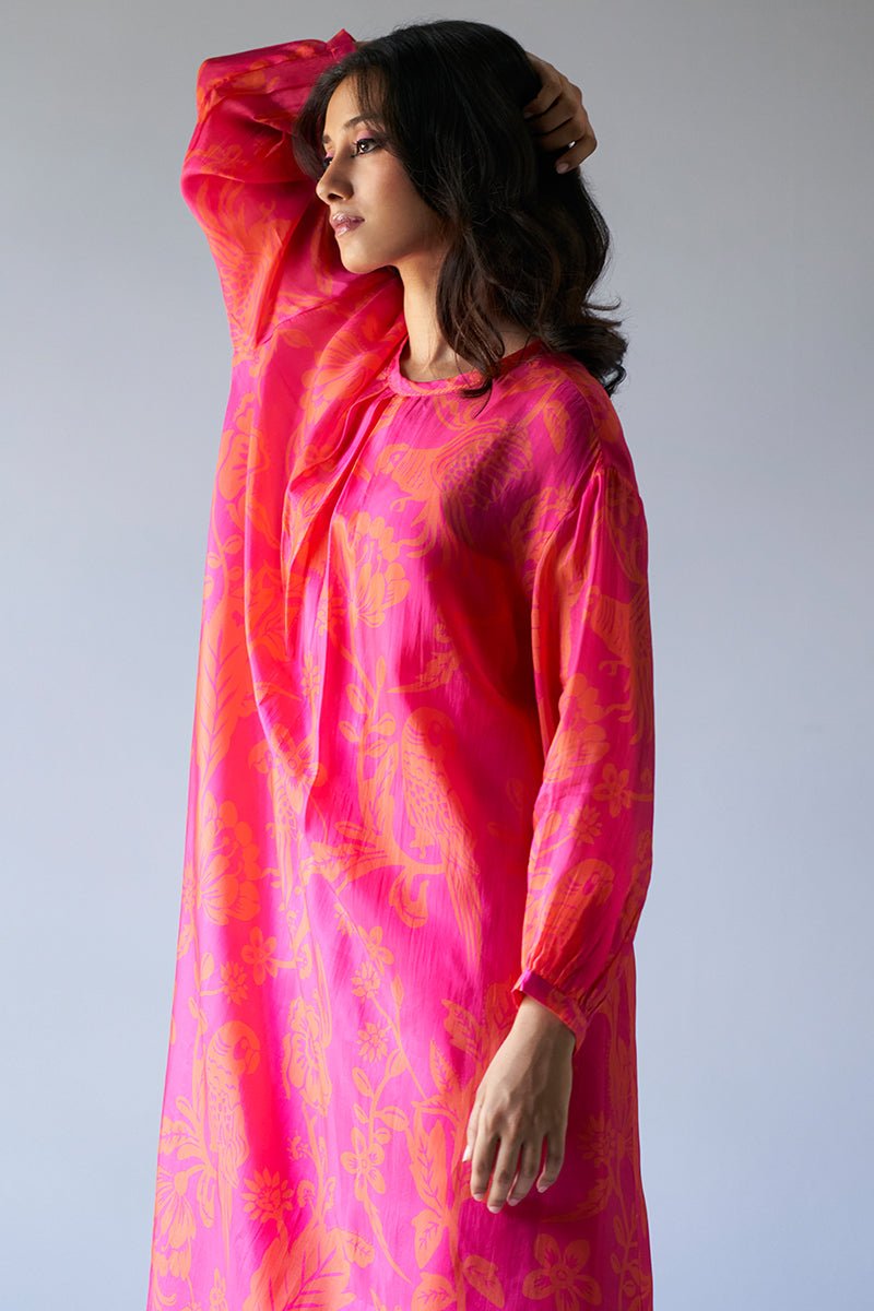 Hot Pink and Orange Bemberg Silk Printed Co-ord Set