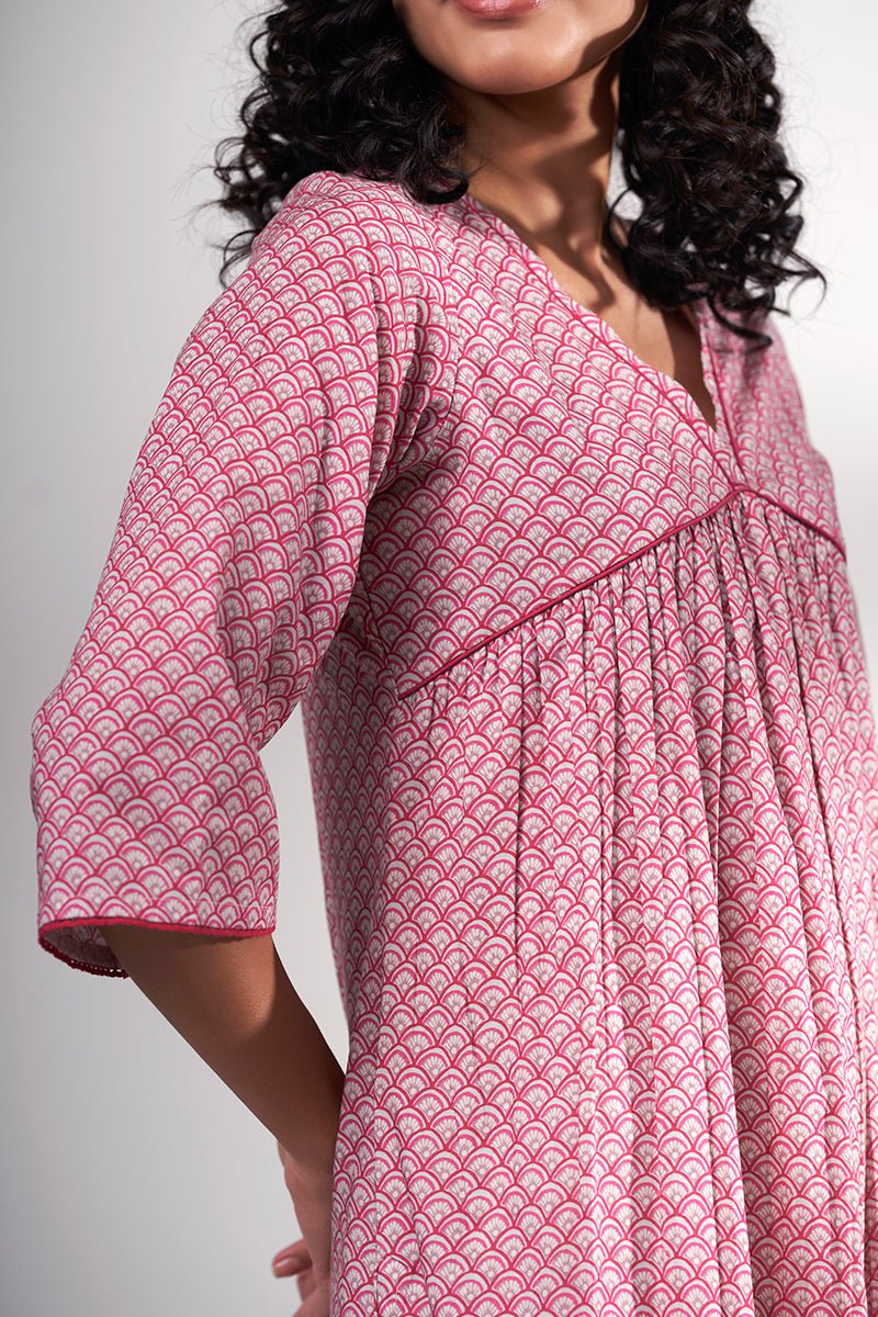 Pink Premium Cotton Printed Kurta With Cotton Bottom