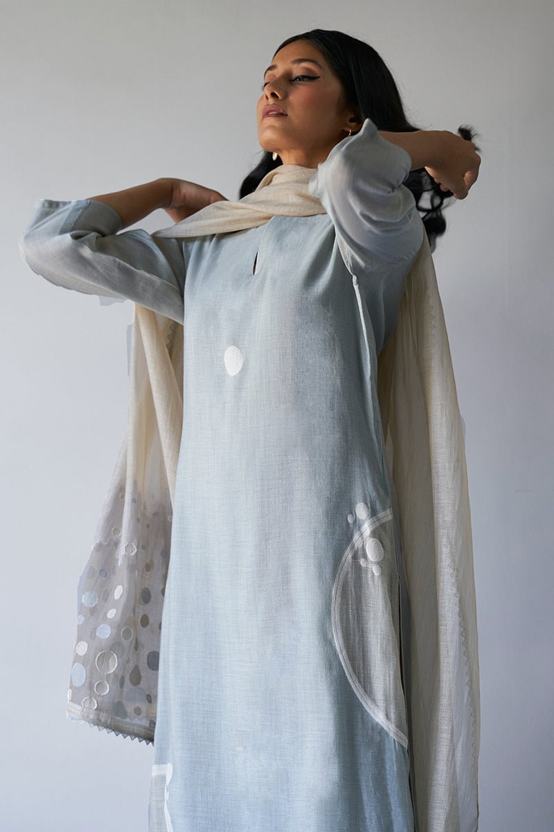 Belgian Block Grey and Golden Silk Woven Salwar Suit