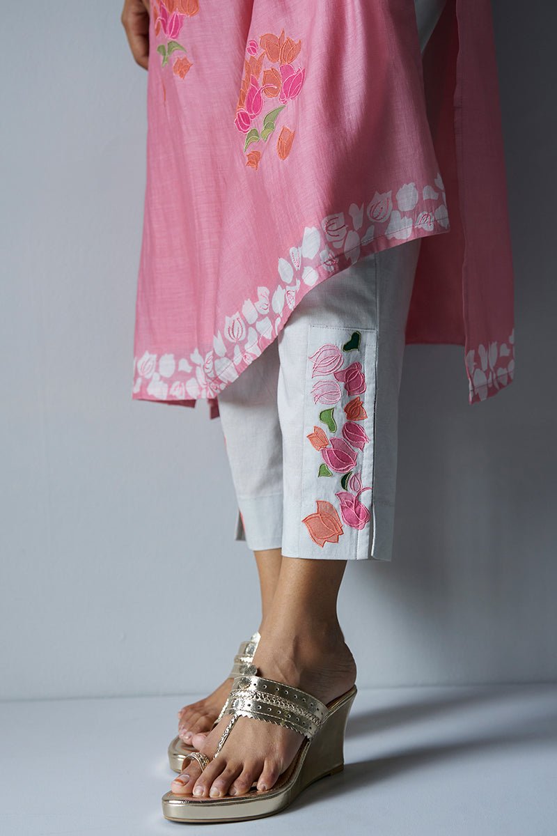 Strawberry Ice Pink and Grey Bemberg Silk Salwar Suit With Delicate Embroidery Detailing