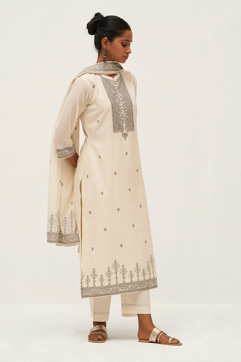 Gardenia Cream Woven Cotton Salwar Suit With Hand Embellishment