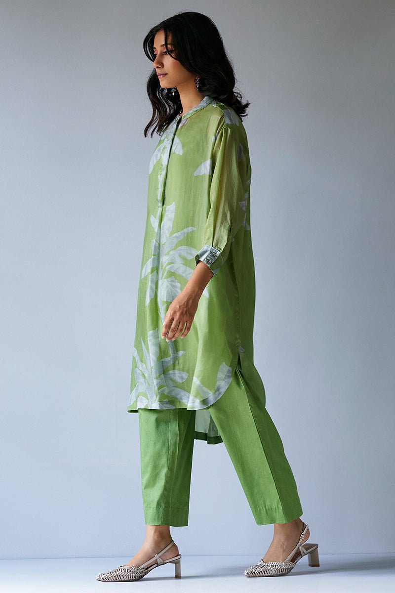 Turtle Green and Grey Bemberg Silk Printed Co-ord Set