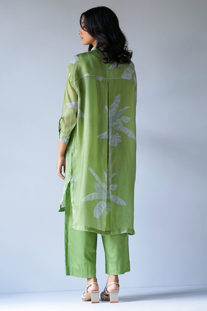 Turtle Green and Grey Bemberg Silk Printed Co-ord Set