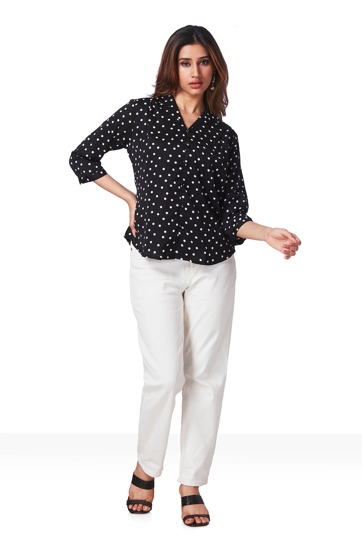 Polka Dot Satin V neck Top