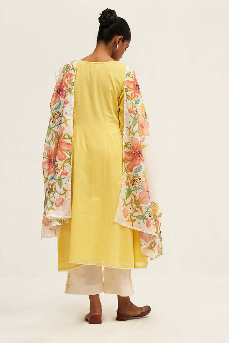 Yellow Embroidered Cotton Salwar Suit