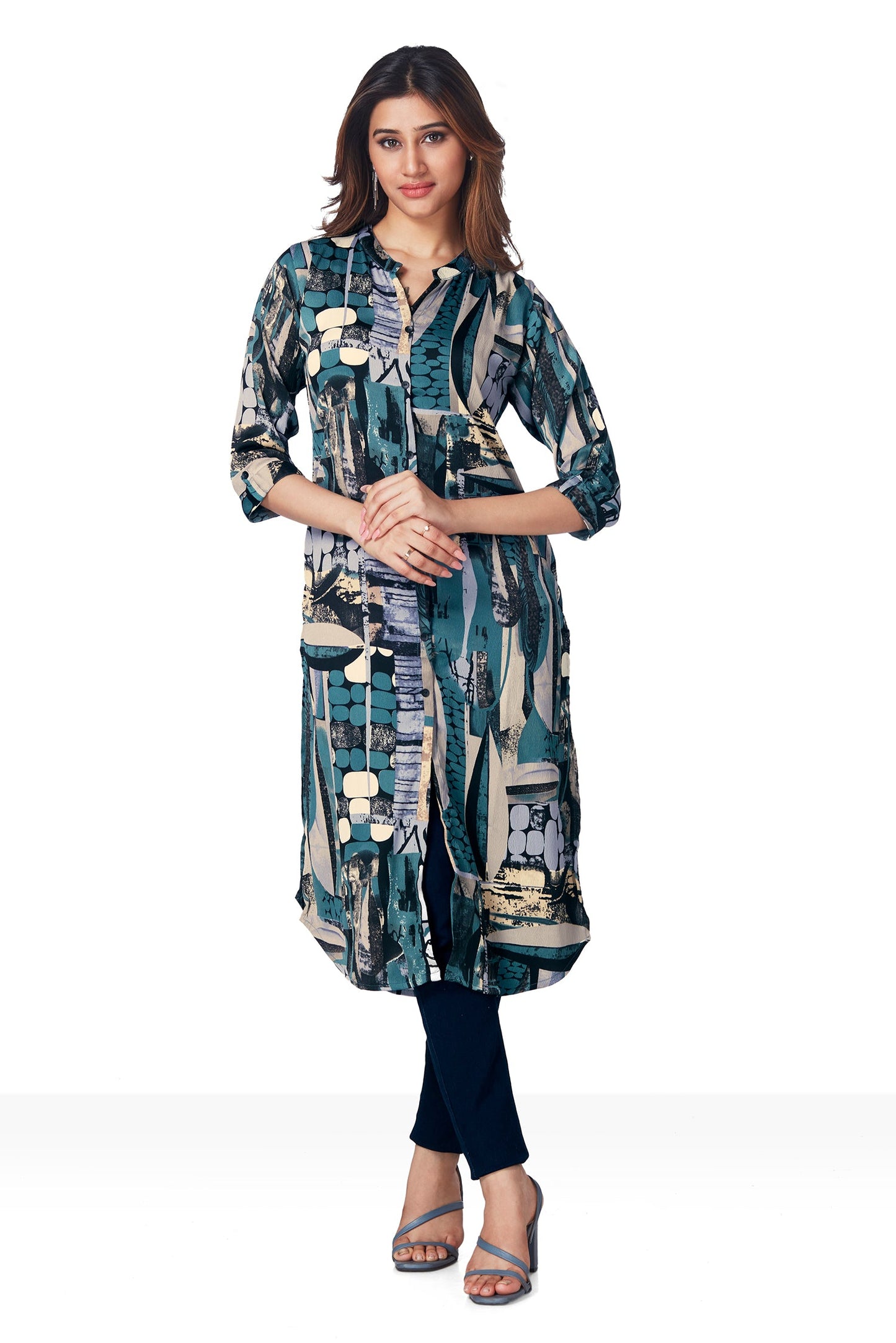 Printed Daily Wear Shirt Pattern Long Kurti