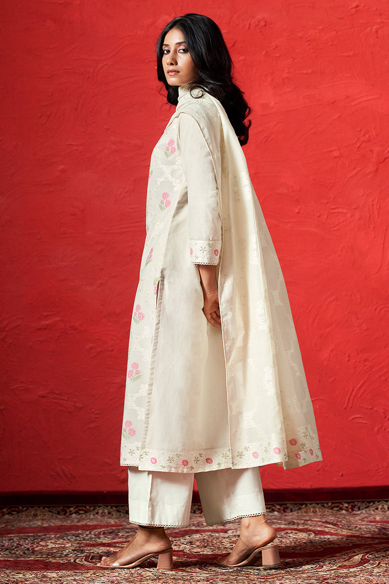 Ivory Woven Cotton Salwar Suit