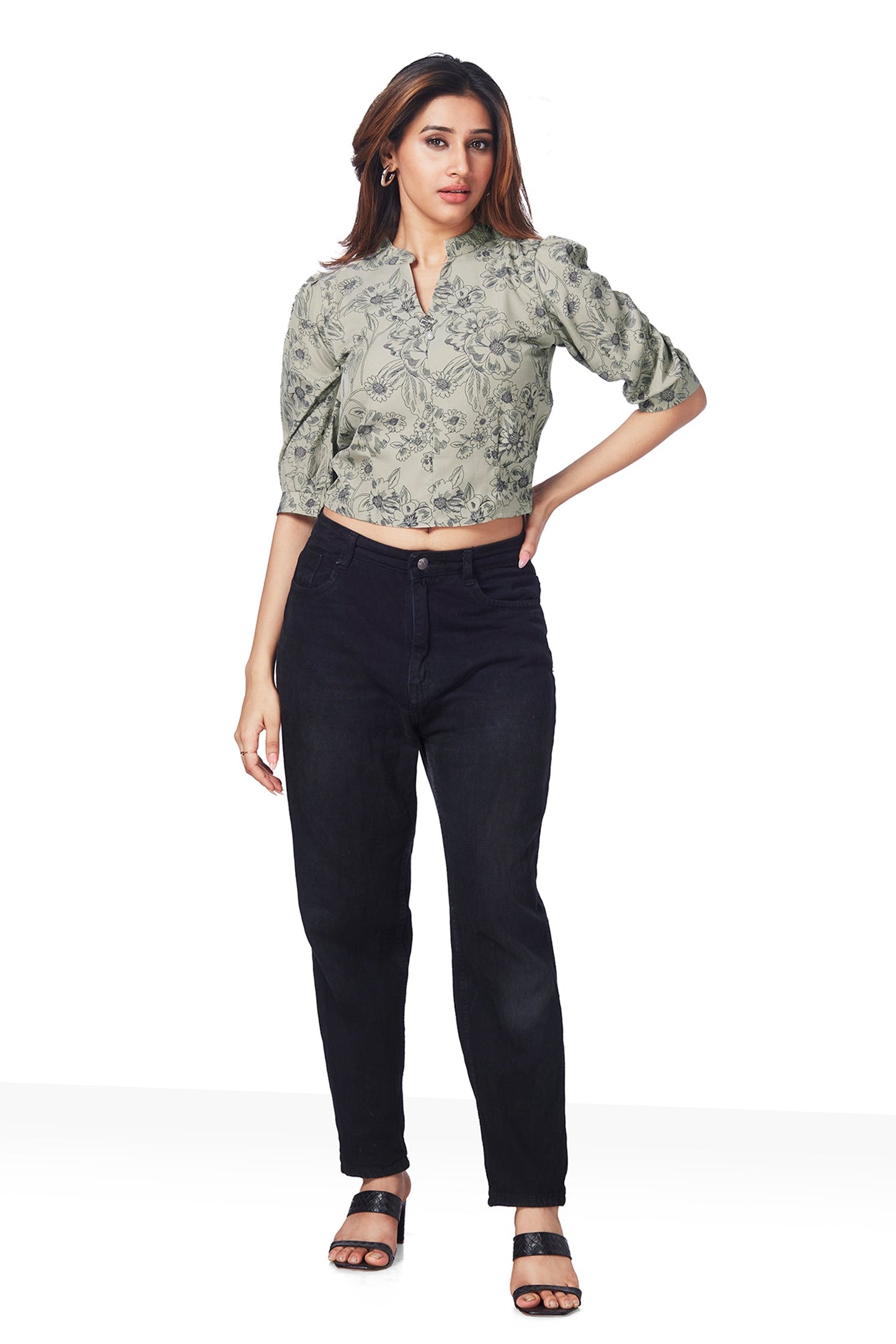 Printed Crop Top with Central Broach