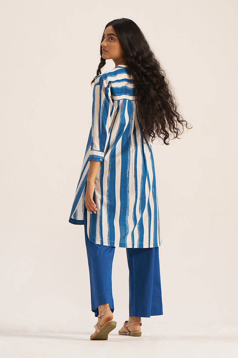 Blue and Cream Stripe Print Co-ord Set