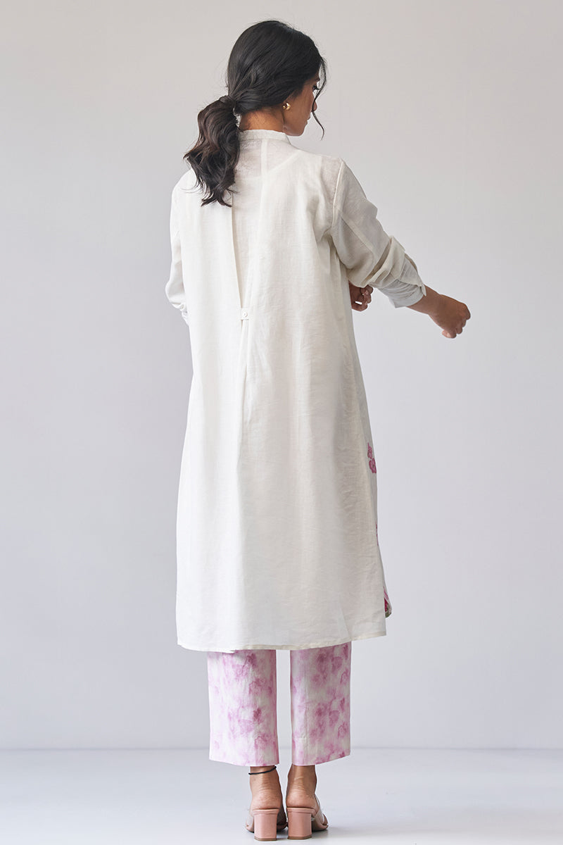 Cream Woven Flower Cotton Linen Co-ord Set