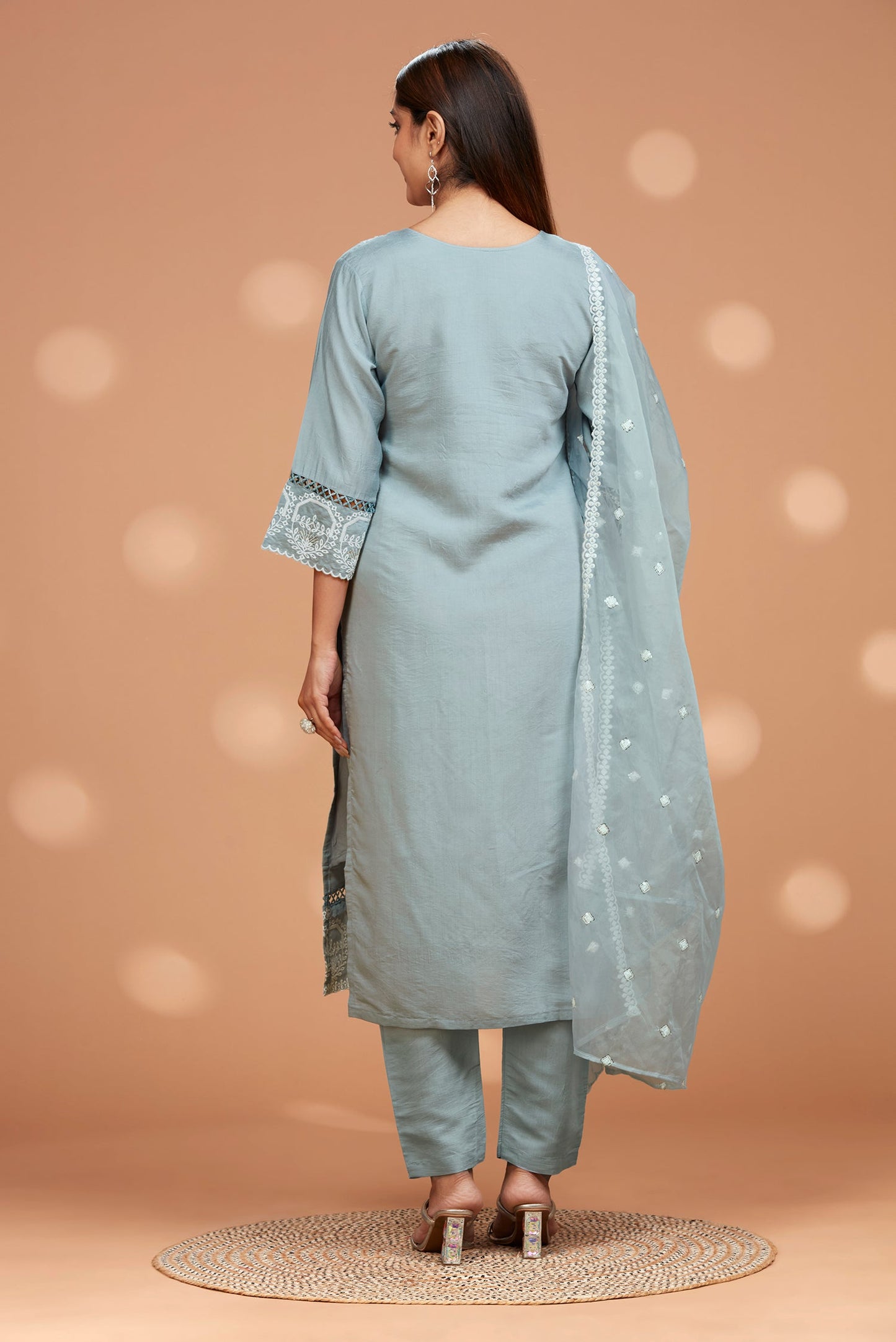 Straight Fit Embroidered Kurta with Pant  & Shiffon Duppatta