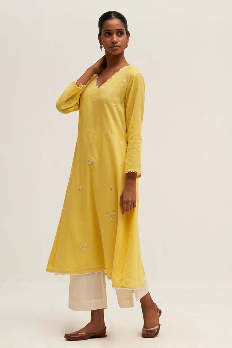 Yellow Embroidered Cotton Salwar Suit