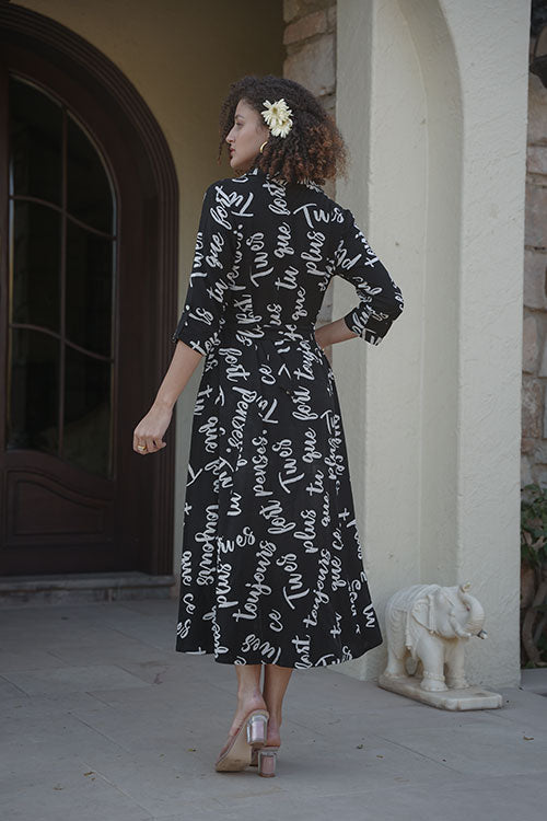 Alphabetical Printed Ankle Length Dress