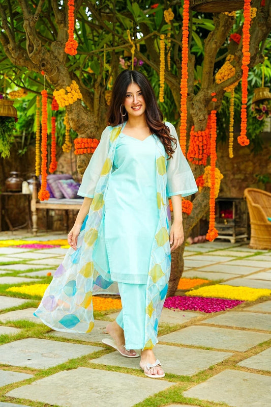 Crystal blue kurta jacket set