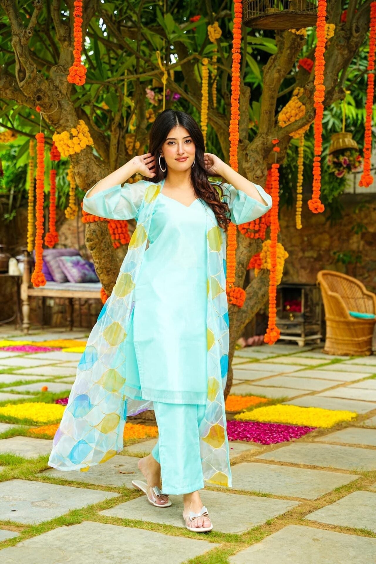 Crystal blue kurta jacket set