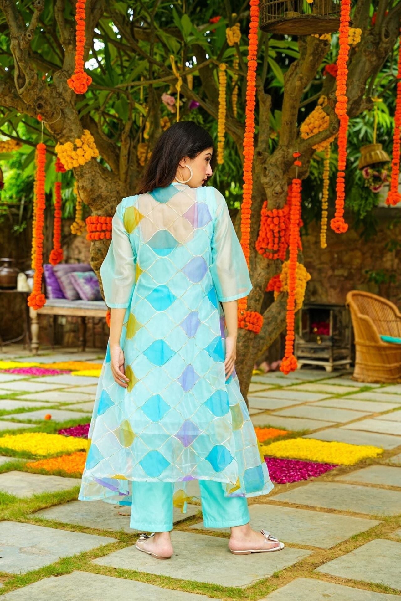 Crystal blue kurta jacket set