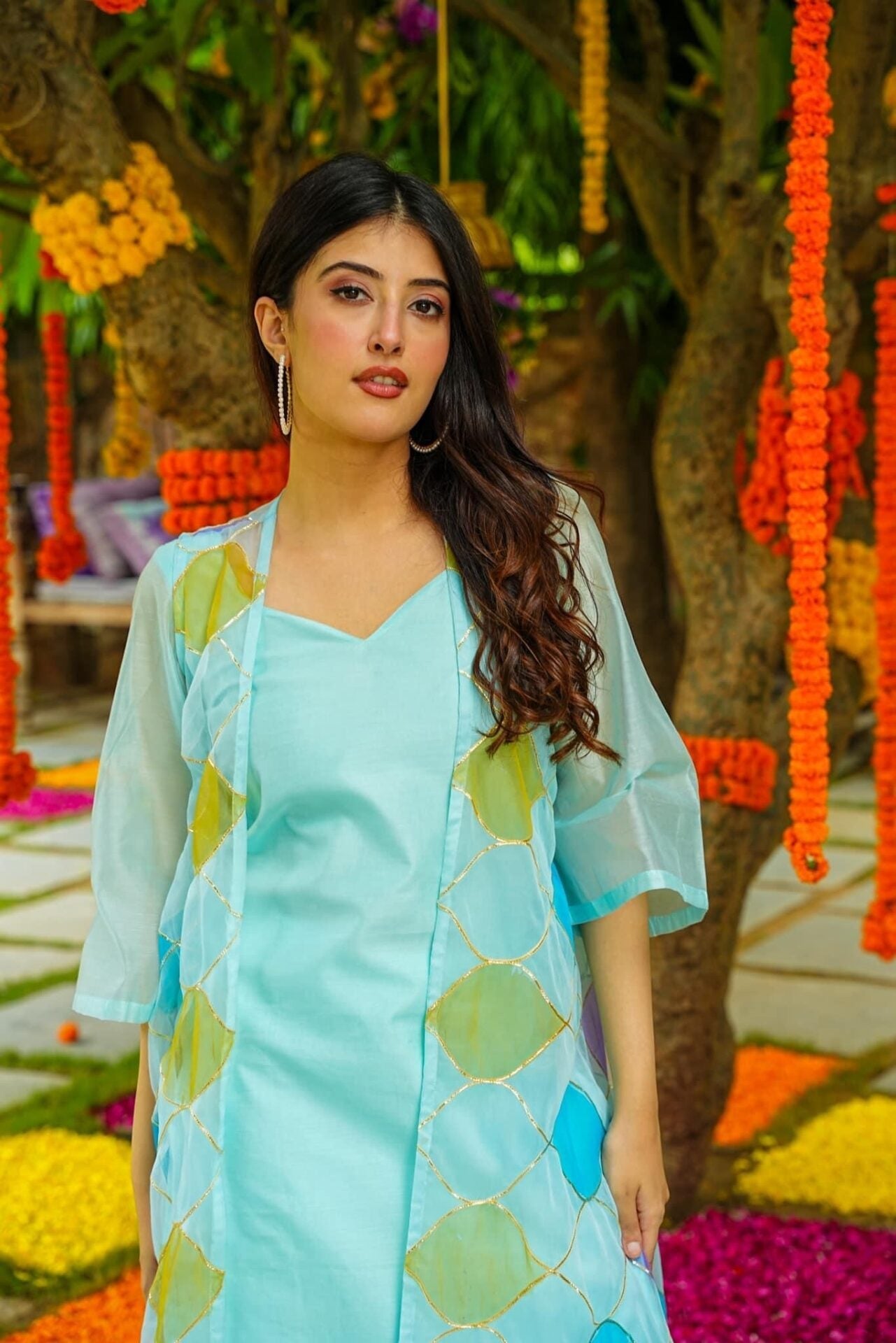 Crystal blue kurta jacket set