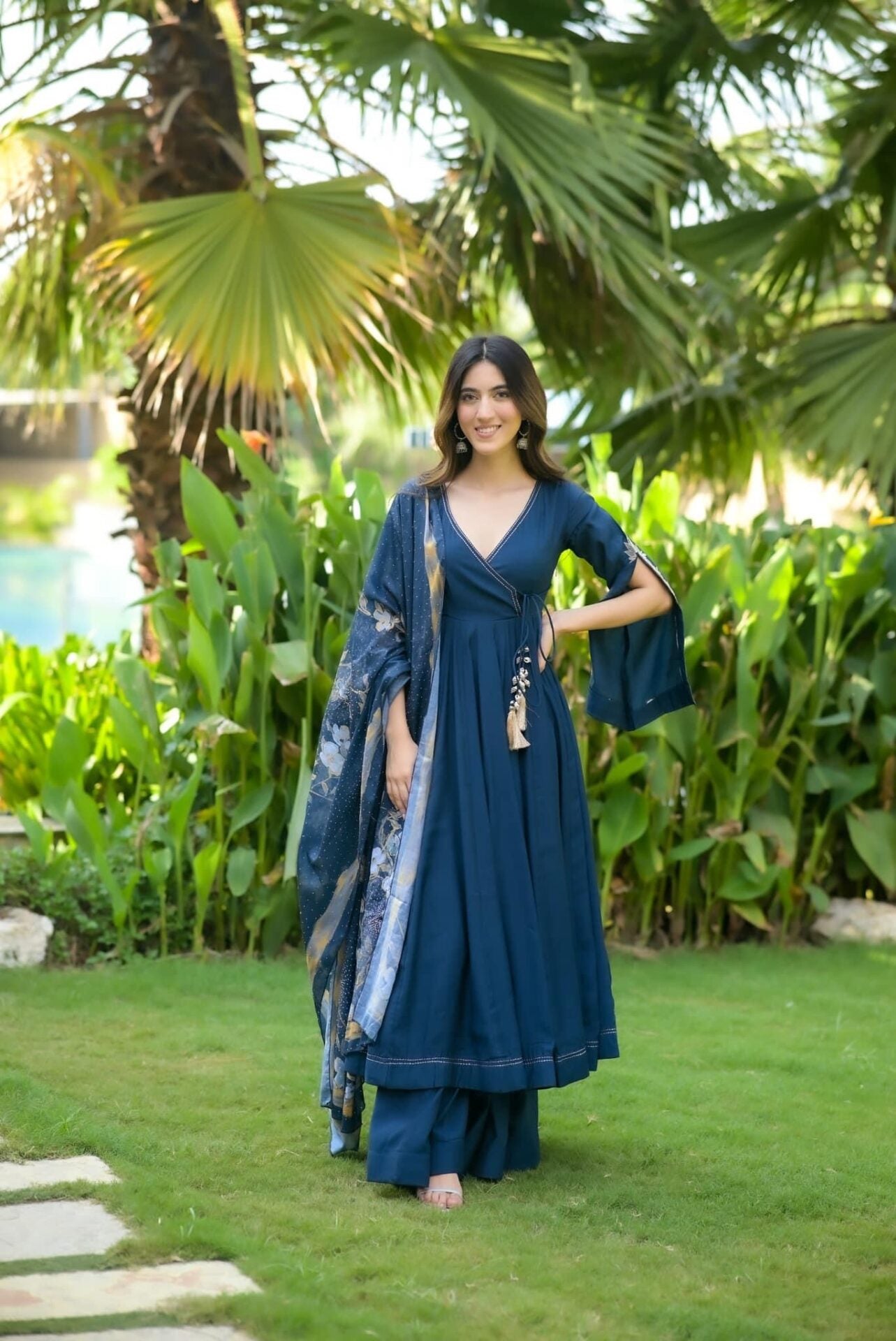 Tanvi blue muslin suit set