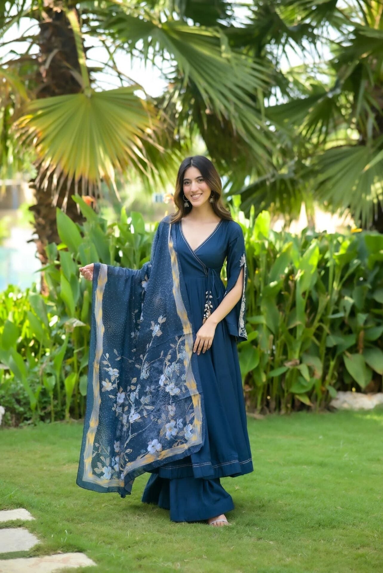 Tanvi blue muslin suit set