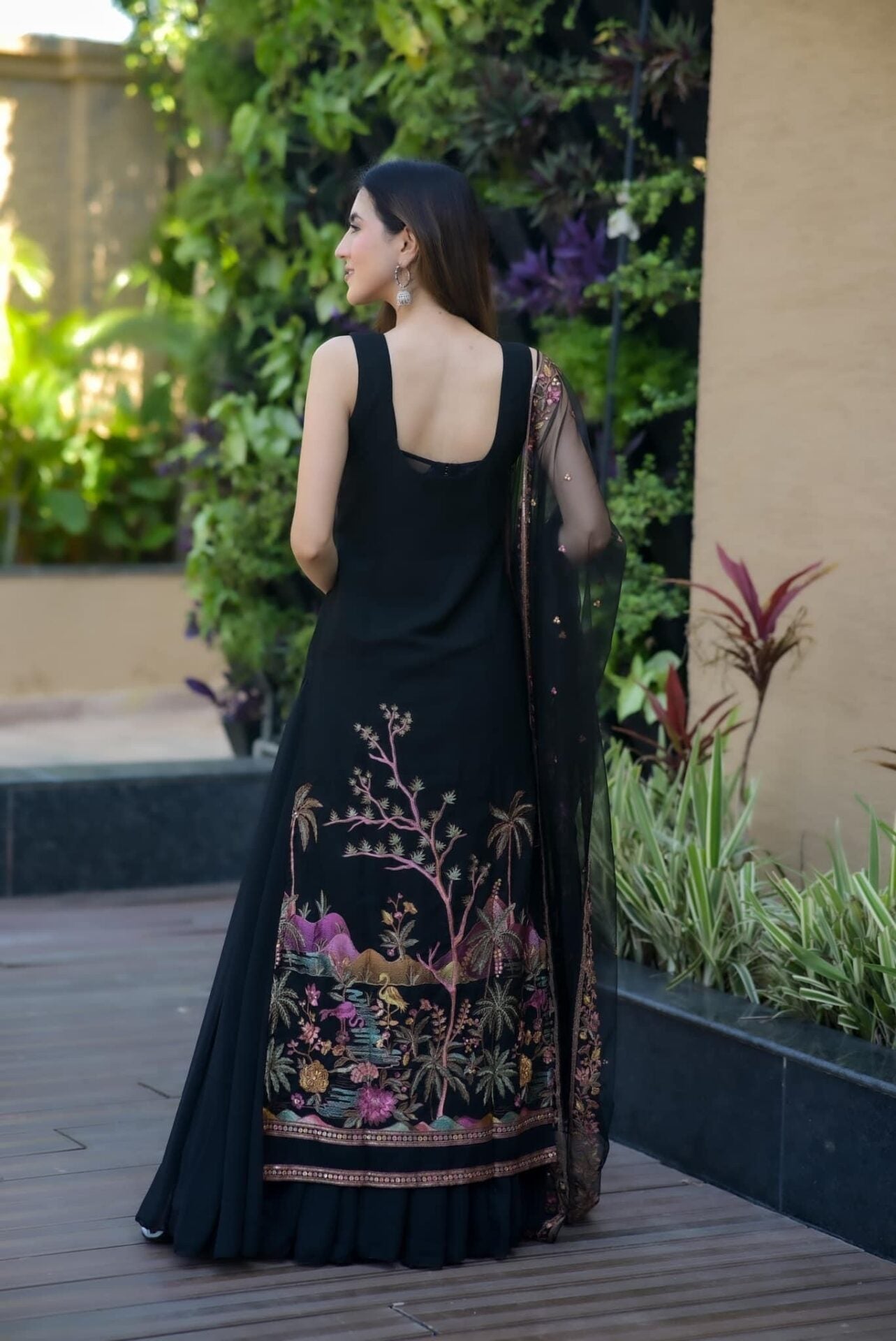 Shreya black Embroidered georgette set