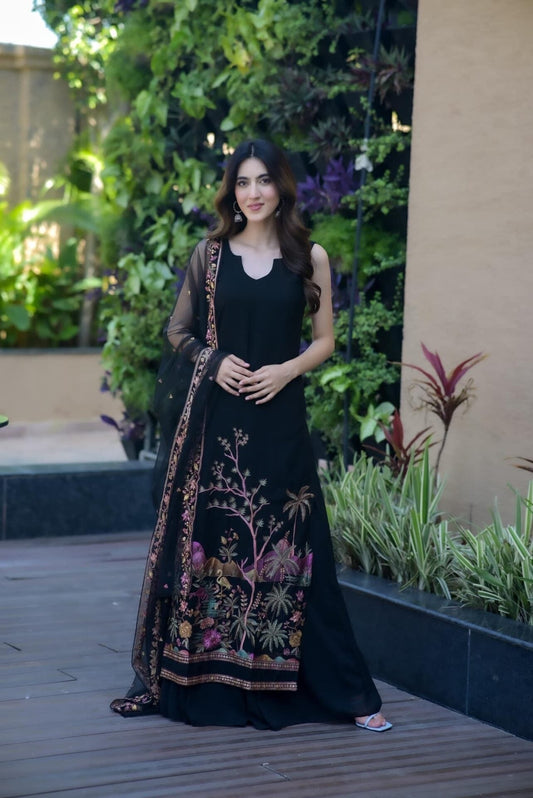 Shreya black Embroidered georgette set