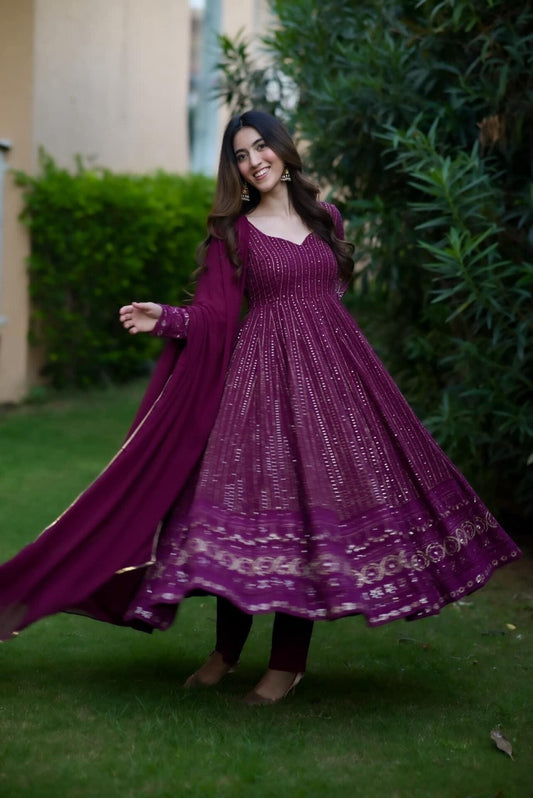 Pravya purple embroidered suit set