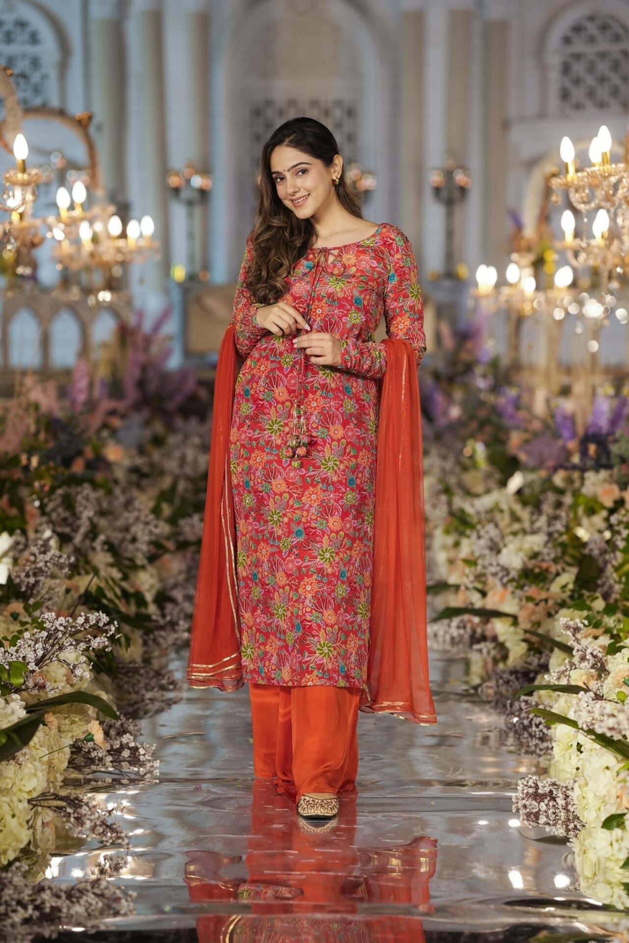 Dhara orange heavy kurta-palazzo set