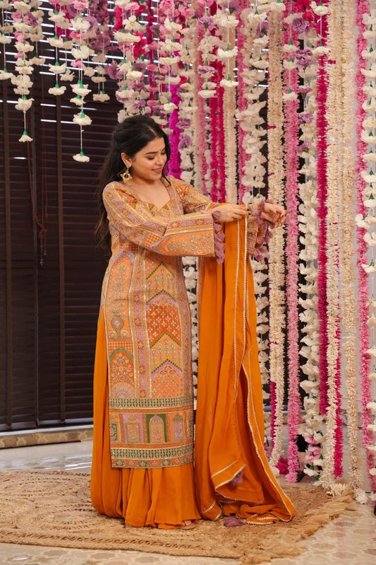 Sunset aura heavy embroidered suit set