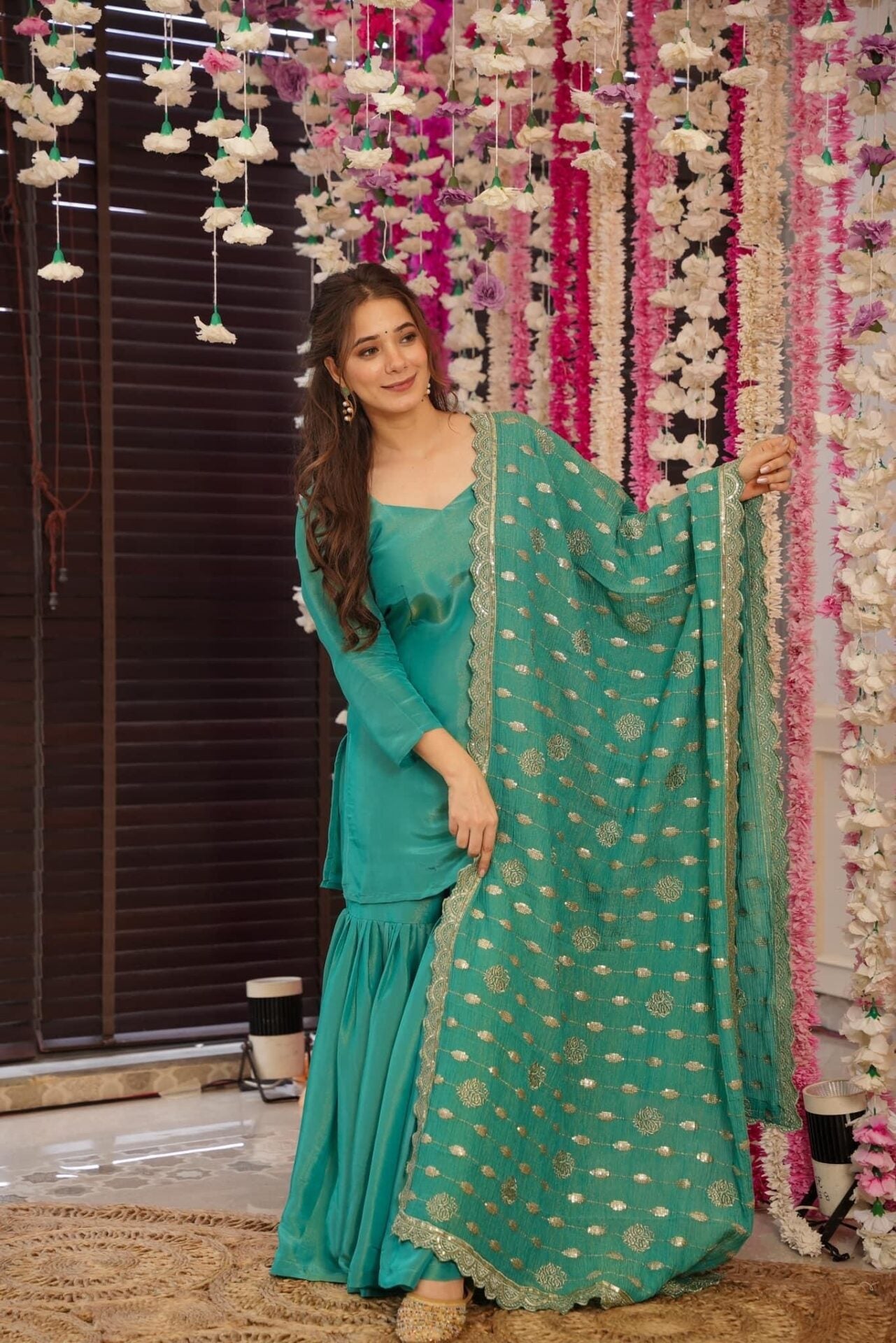 Gulnar green sharara set