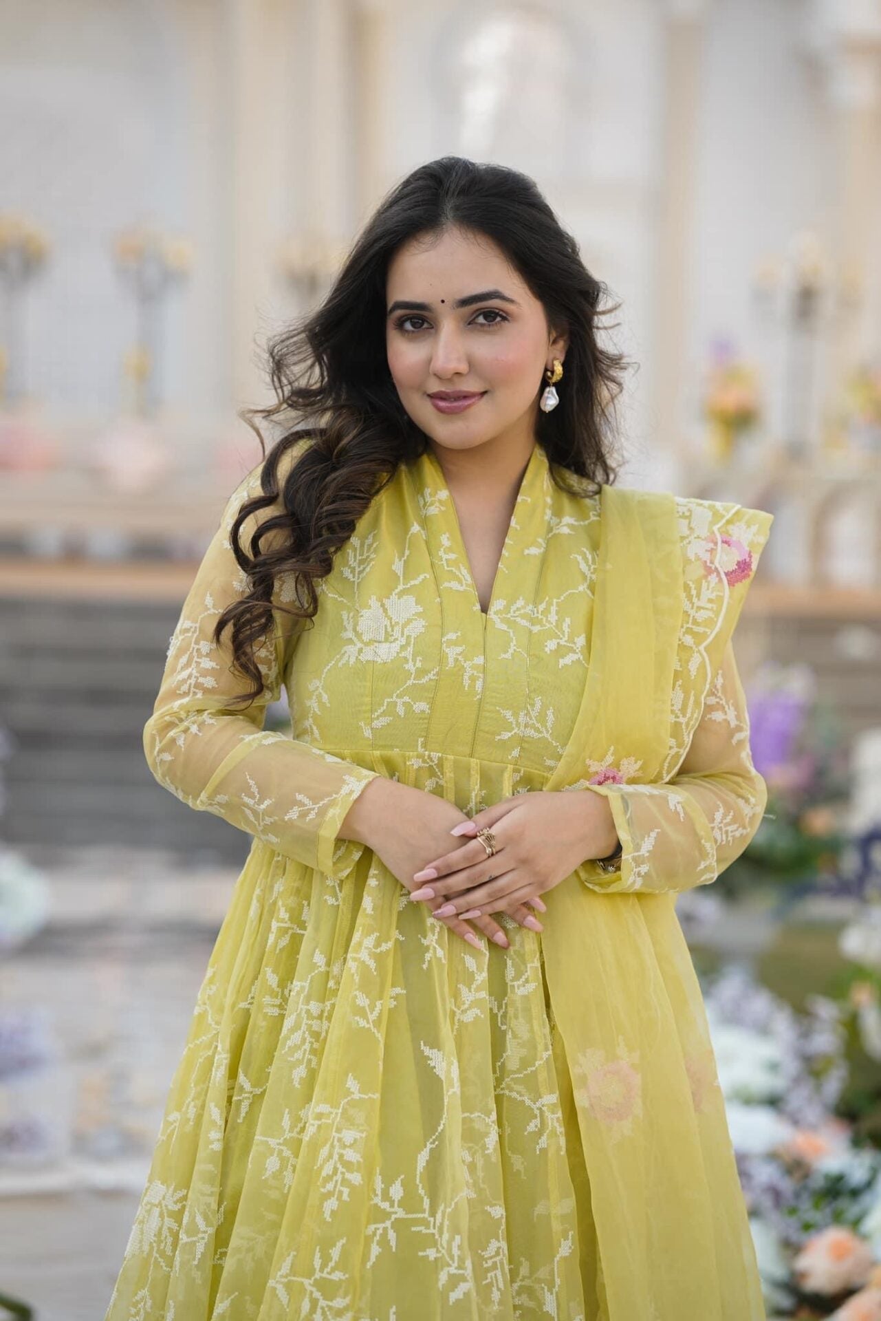 Faded yellow organza suit set