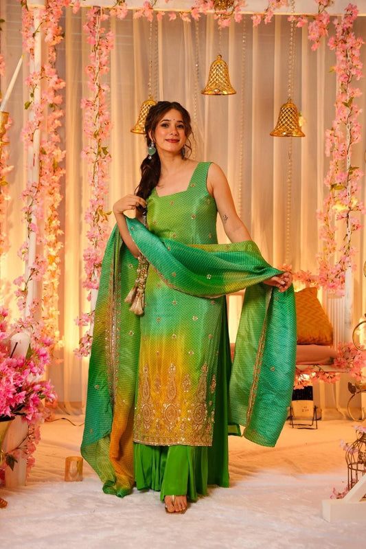 Slate green silk suit set