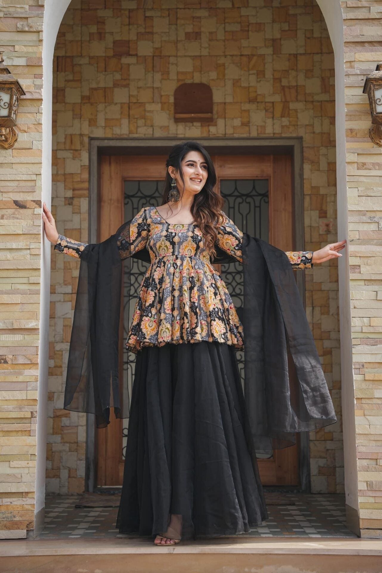 IDHITRI BLACK KURTA-PALAZZO SET