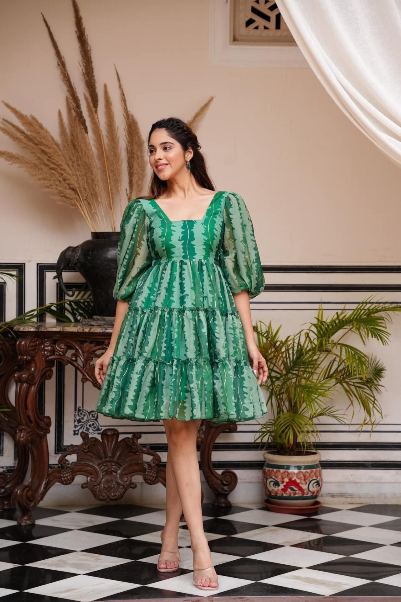 MIDORI GREEN ORGANZA DRESS