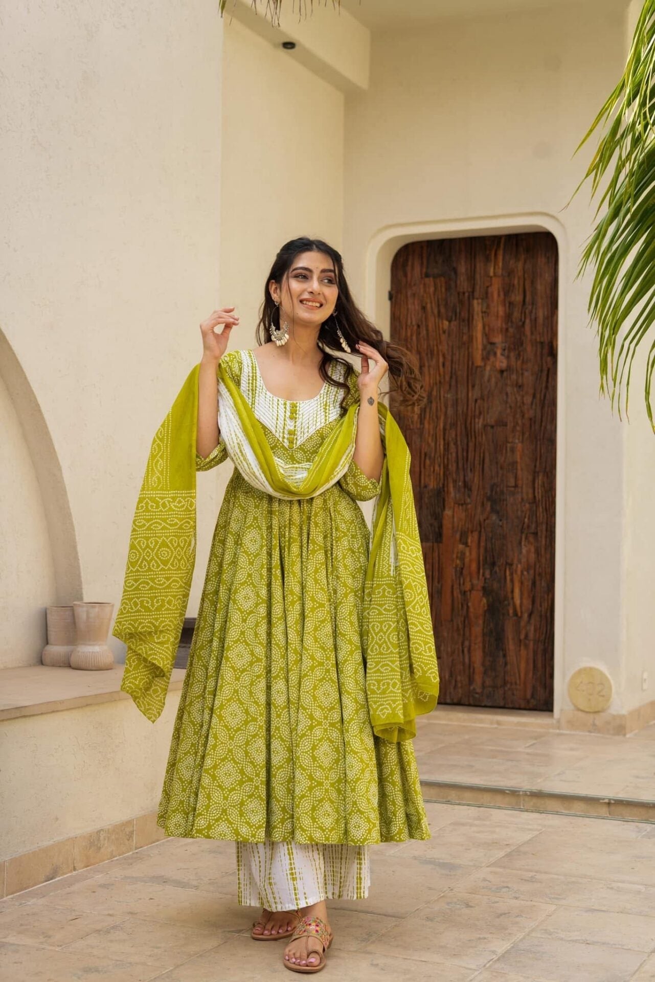 Shibori green cotton suit set