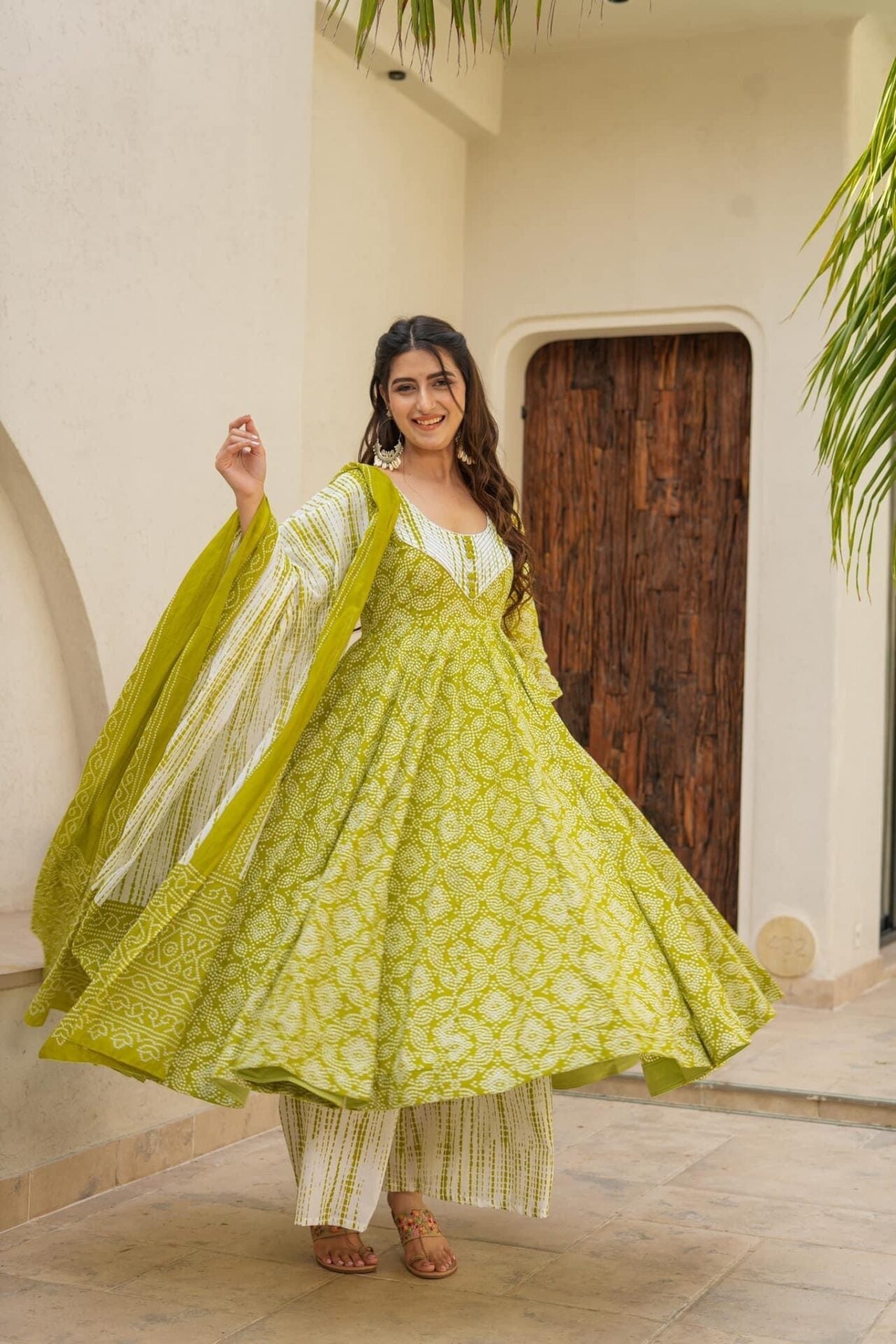 Shibori green cotton suit set