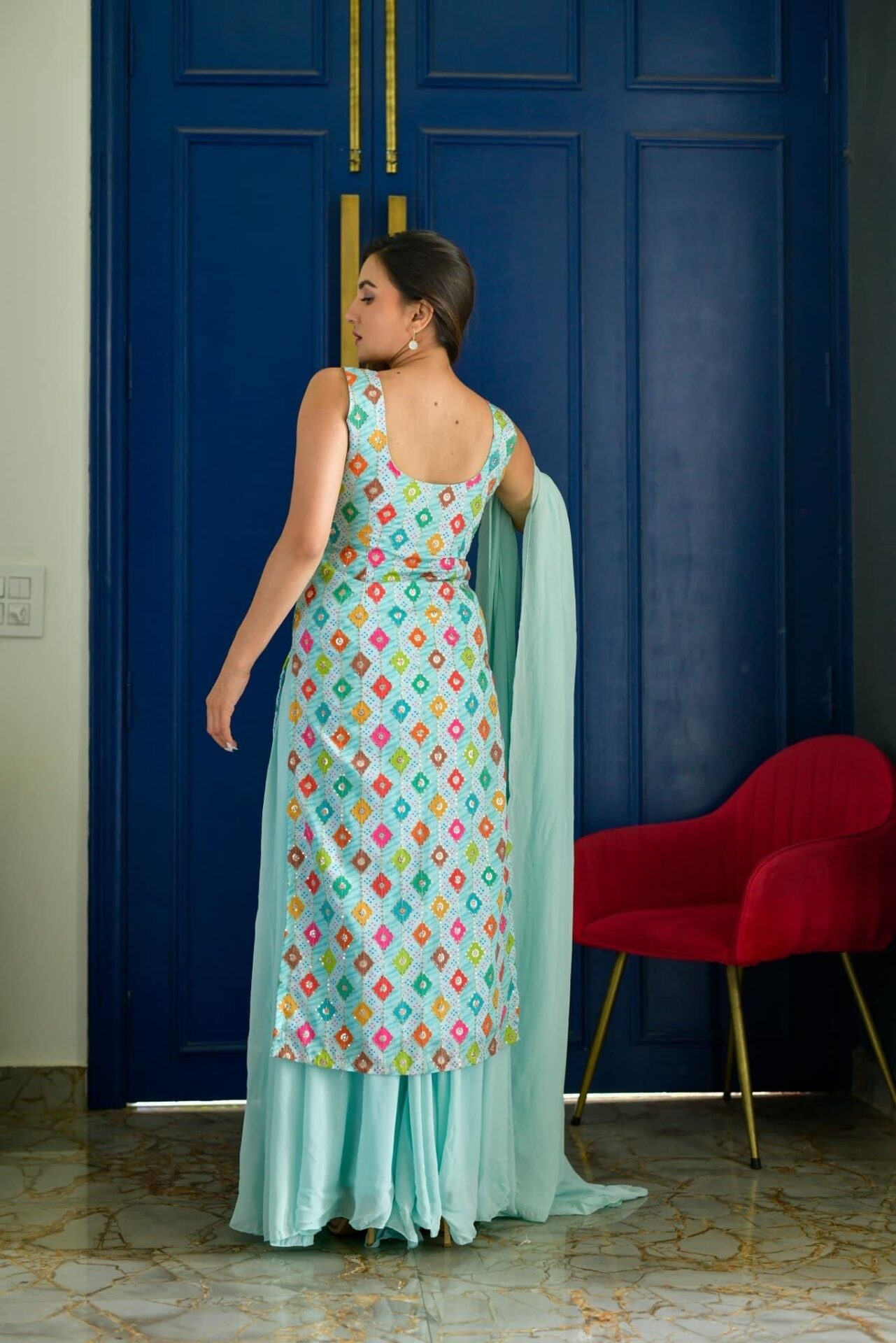 LIGHT BLUE EMBROIDERED KURTA PALAZZO SET