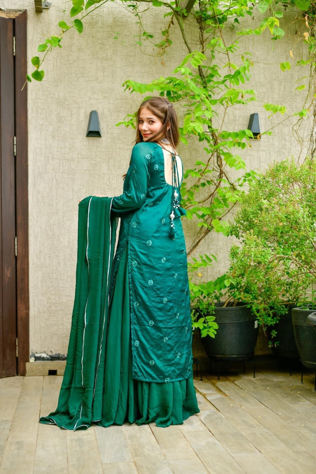 MAJESTY GREEN CHINON PALAZZO SET