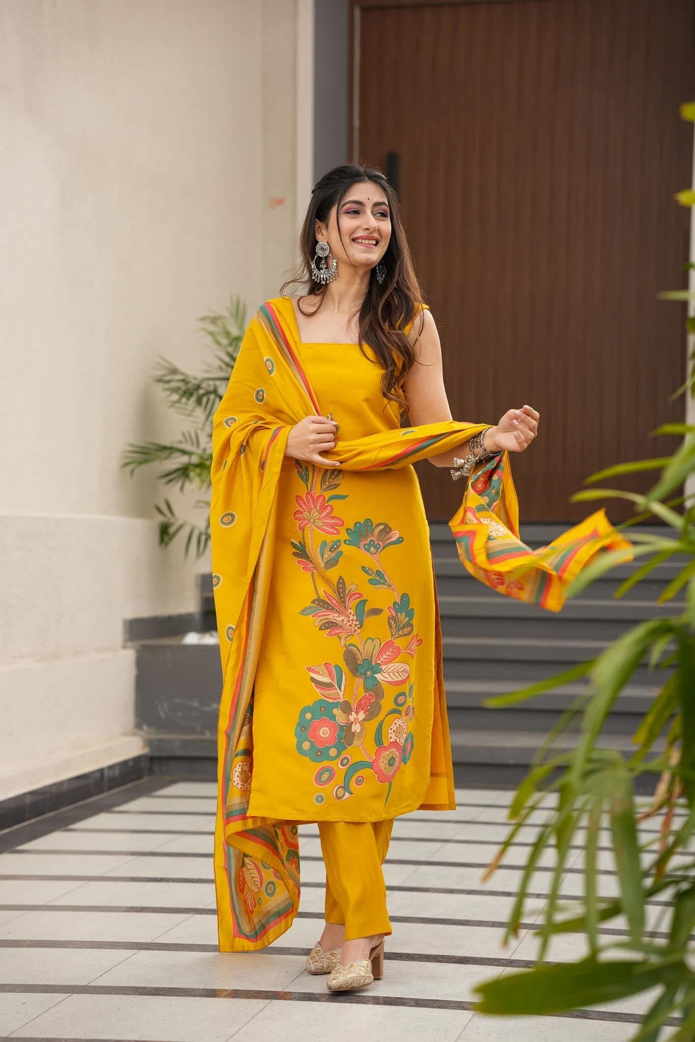 Paakhi yellow muslin suit set