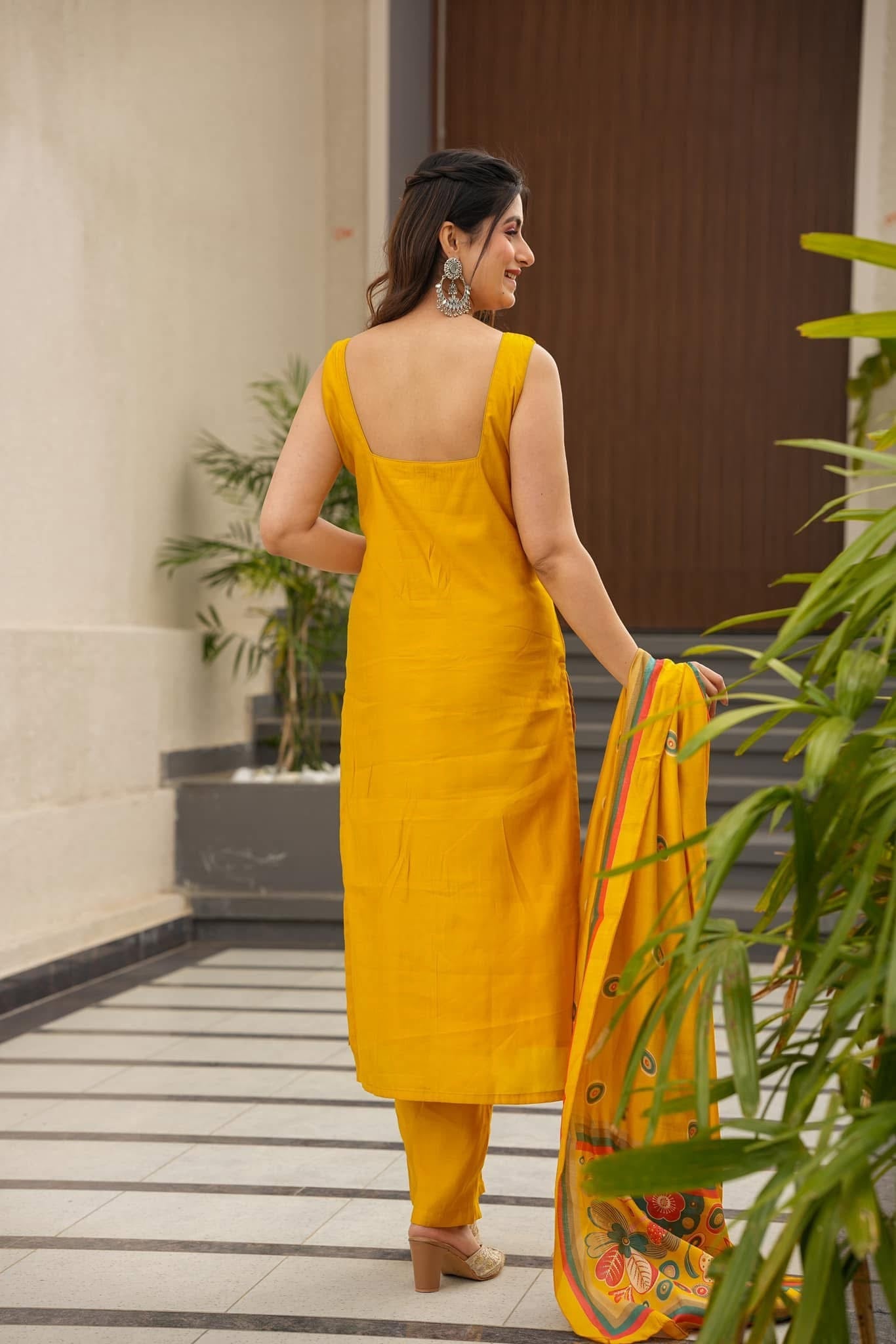 Paakhi yellow muslin suit set