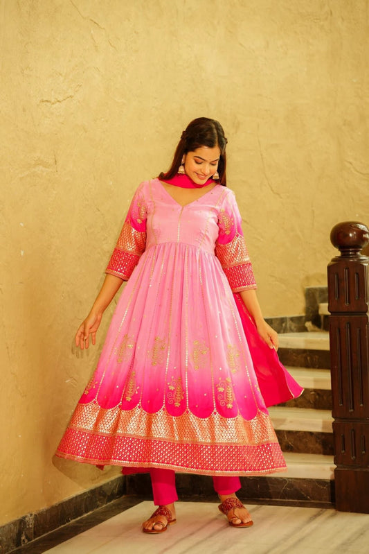 paradise pink silk nyra suit