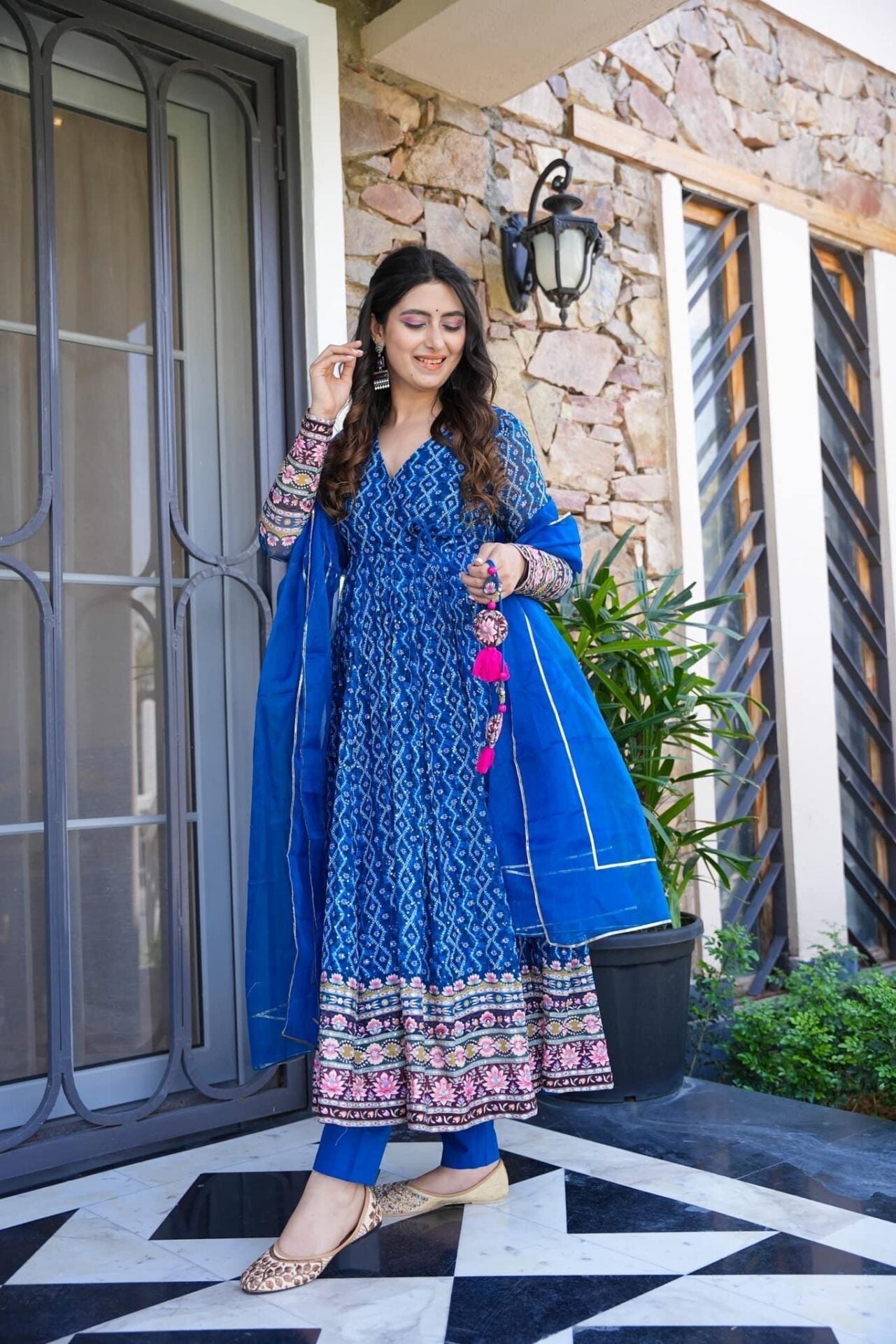 jasmine blue embroidered georgette suit set