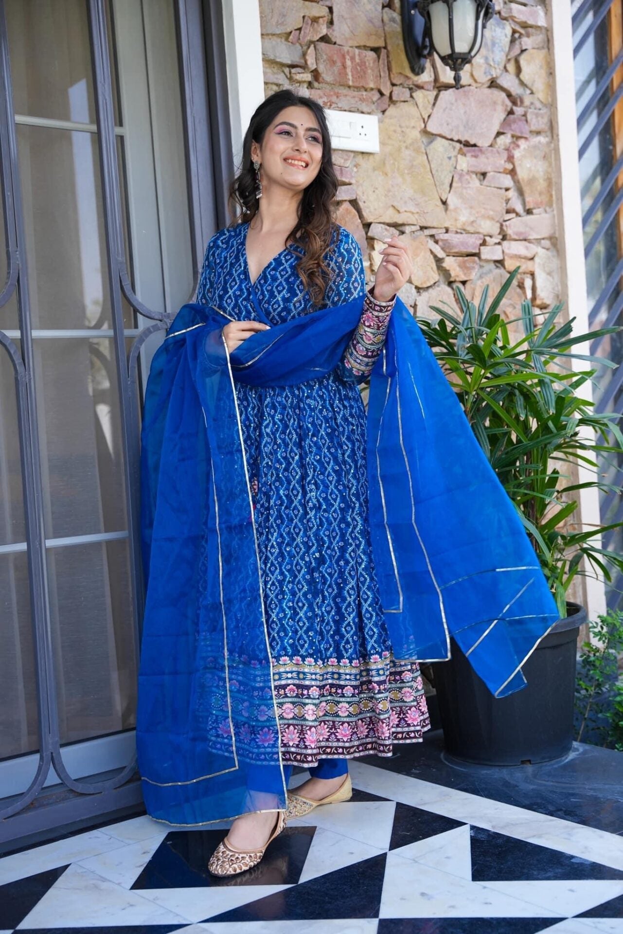 jasmine blue embroidered georgette suit set